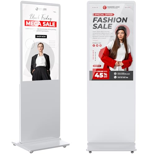 43 inch Indoor Digital Signage 4K LCD Screen IPS Floor Standing Digital Kiosks Interactive Displays with WiFi HDMI/USB Input Auto AD Player, Android OS White - color: White, size: 43 inch-4K, style: NonTouch-Screen