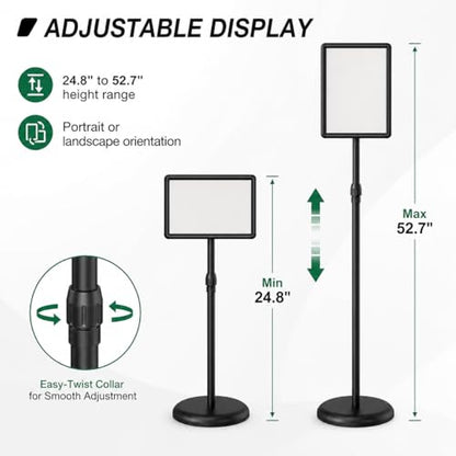 Sign Holder Stand Display: 8.5×11 Inch Adjustable Standing Signage Stand with Snap Frame for Malls Schools Restaurants