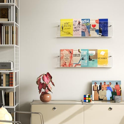 Acrylic Magazine Holder, 2 Pack Hanging Bookshelf Magazine Rack, Wall Mounted Floating Brochure Display for Waiting Room, Office, Home (Clear, 24 Inch) - color: Clear, size: 24 Inch