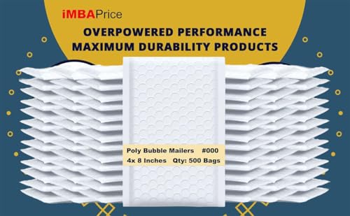 iMBAPrice 4x8 Inches White Color Polybubble Bag, 500-Pack Small Size #000 Self Seal Poly Bubble Mailers Padded Packing Envelopes (Total 500 Bags) - color: White Poly Bubble, size: 4"x8" Poly (500 Envelopes)