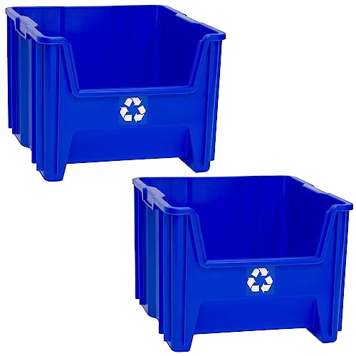 READYSPACE Commercial Industrial Heavy Duty Stackable Open-Front Recycling Bin Box Containers, 12 Gallon, 2 Pack, Blue - size: 12 Gallon, 2 Pack