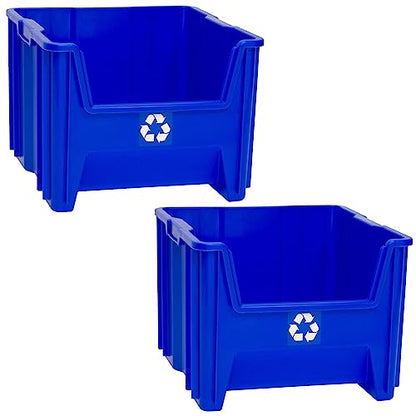 READYSPACE Commercial Industrial Heavy Duty Stackable Open-Front Recycling Bin Box Containers, 12 Gallon, 2 Pack, Blue - size: 12 Gallon, 2 Pack