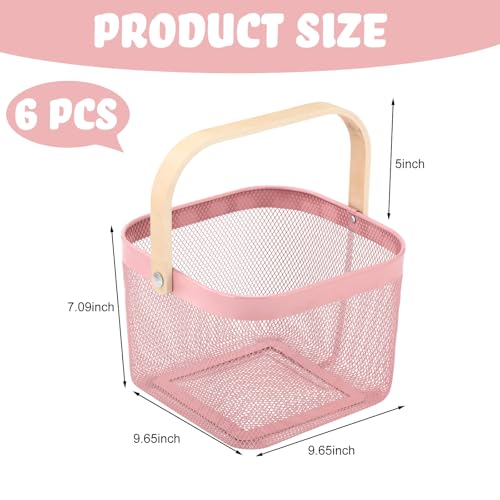 Roshtia 6 Pcs Metal Mesh Basket with Handle, Warm Garden Basket for Fall - color: Pink, size: 9.65 x 9.65 x 7.09 Inch