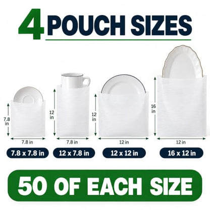 650Pcs Dish Packing Supplies for Moving,300 Foam Pouches & Sheets 4 Sizes (16x12",12x12",12x7.8",7.8x7.8") with 350 Fragile Stickers & Marker Pen for Moving, Packaging, Storage