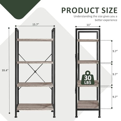 4 Tier Bookshelf, Free Standing Bookcase with Open Storage Shelves - color: Grey Wood, size: 4 Tier