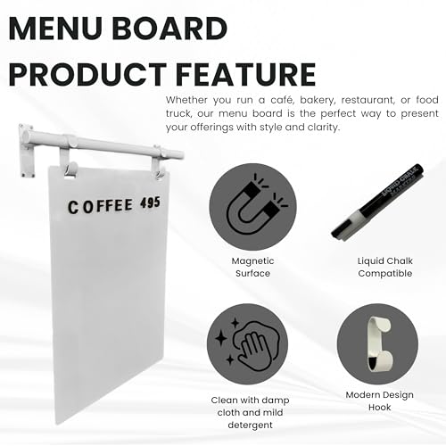 Hanging Menu Contemporary Style Chalkboard Sign, Metal Menu Display 22x28 Magnetic Surface Cafe Bar Sign for Business Price Menu (White) - color: White Frame/White Board