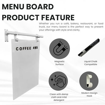Hanging Menu Contemporary Style Chalkboard Sign, Metal Menu Display 22x28 Magnetic Surface Cafe Bar Sign for Business Price Menu (White) - color: White Frame/White Board