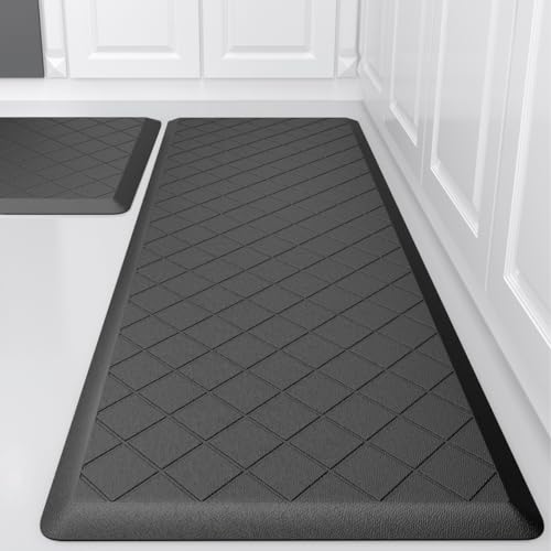 Cushioned Kitchen Mat 2 PCS, Anti Fatigue Kitchen Rugs, Heavy Duty Kitchen Rugs and Mats Non-Skid, Ergonomic Comfort Foam Kitchen Floor Mat for Home, Office, Sink, Laundry - Black - color: Black