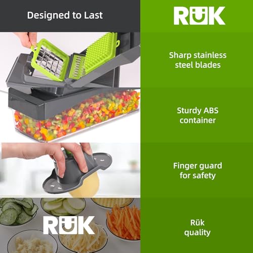 RüK 10-in-1 Vegetable Chopper – 6 Blade Veggie Chopper with Container, Food Dicer, Onion Cutter, Cheese Grater, Mandoline Slicer, Kitchen Gadgets & Home Essentials (Gray) - color: Gray