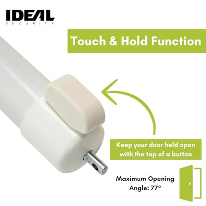 Ideal Security 9700 Heavy Pneumatic Touch & Hold Storm and Screen Door Closer for Wood, Aluminum, and Vinyl Doors, Silent and Smooth Closing, 11.5", White - style: White