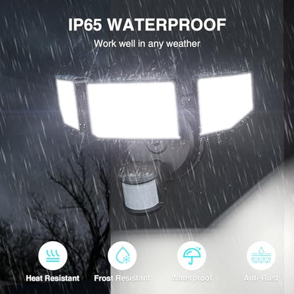 Abovizo 85W Motion Sensor Outdoor Light, 8500LM Ultra-Bright LED Security Light with 3 Adjustable Heads, IP65 Waterproof Dusk to Dawn Flood Light for Garage, Yard, and Driveway, 6500K Daylight, Black - color: Black