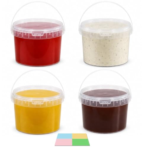 4 Pack 1 Gallon Food Storage Buckets with Lids and Handles, Transparent Round Plastic Containers for Pantry and Freezer - color: Transparent, size: 1 Gallon