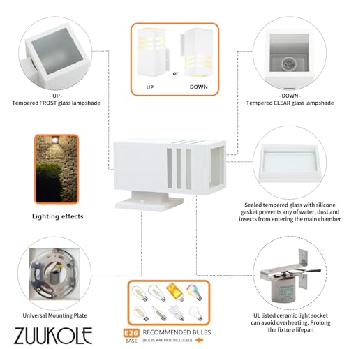 Outdoor Wall Lamp, Waterproof Aluminum Exterior Lighting Fixture - color: Rectangle (White B)