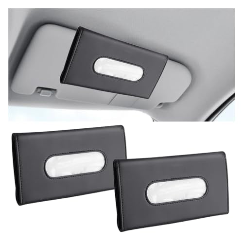 2PCS Leather Sun Visor Tissue Holder, Napkin Dispenser, Mask Holder with Refill - Universal Car Accessory (Black)