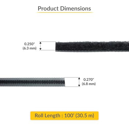 Brixwell High Density Window Pile - 100' Roll, 0.250" Pile Height, Gray, High-Density Weather Stripping for Doors & Windows, Door Seal Strip, Window Weather Seal, Weatherproof Tape - style: 0.250" (6.3mm)