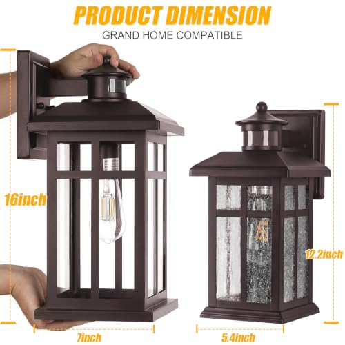 Brilvibera Motion Sensor Outdoor Wall Sconces Hardwired 16" Bronze - color: Bronze, size: 16 inches