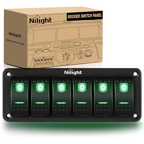 Nilight 6 Gang Rocker Switch Panel SPST On Off 5PIN Electrical Toggle Green - color: Green, size: 6 Gang