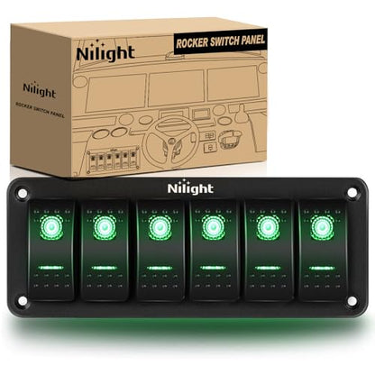 Nilight 6 Gang Rocker Switch Panel SPST On Off 5PIN Electrical Toggle Green - color: Green, size: 6 Gang