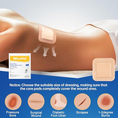 Niceful Silicone Foam Dressing 4"x4" 10 PCS Waterproof Bandages for Wound - size: 4"x4"(10 PCS)