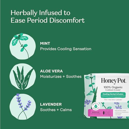 The Honey Pot Company - Cooling Herbal - Regular - Pads for Women - size: 20 Count (Pack of 1), style: Herbal Regular Flow