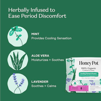 The Honey Pot Company - 80ct - Herbal Sanitary Pads for Women - Regular Flow w/Wings - Infused w/Essential Oils for Cooling Effect & Organic Cotton Cover - Feminine Care (Pack of 2) - size: 80 Count (Pack of 2), style: Herbal Regular Flow