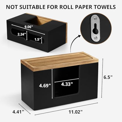 Paper Towel Dispenser Wall Mount, Wooden Bathroom Paper Towel Holder with Lid for Home and Commercial, C-Fold, Z-Fold, Trifold Paper Hand Towel Dispenser for Bathroom Kitchen Restroom, Black