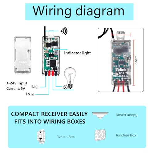 Mini Wireless Switch,5V/12V/24V/5A Relay 2 Way Remote Control Switch. - size: 2 Way 5V-24V 5A Mini Remote Switch