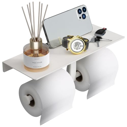 Danpoo Bathroom Toilet Paper Holder with Shelf, Wall Mount, Double Roll, White - color: White
