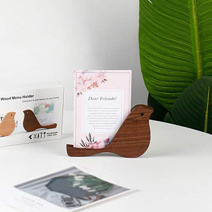 Wooded Business Card Organizer 4"x6" 5"x7" Acrylic Sign Holder Stand - color: Brown
