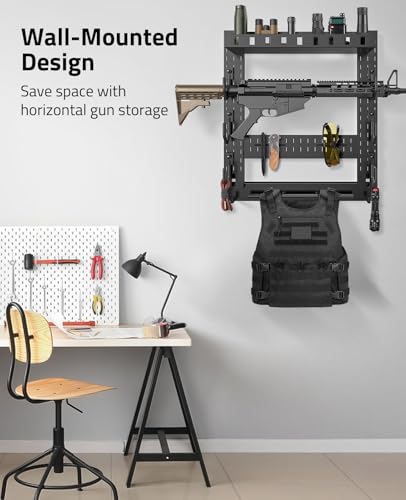CVLIFE Gun Rack for Wall, Gun Rack Wall Mount with Shelf & Accessory Panel - style: Compact Gun Rack