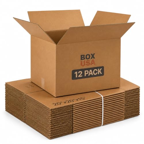 BOX USA Moving Boxes Holds 65lbs, 20"L x 20"W x 15"H (12-Pack) Large - Corrugated Cardboard Box for Shipping, Mailing, Packing, Packaging and Storage - size: Large 12-Pk 20x20x15"