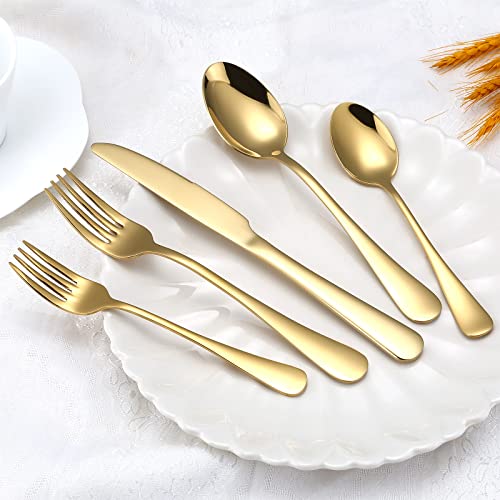 Aisoso Gold Silverware Set, 20-Piece Flatware Set Service for 4 - color: Gold, size: 20 Piece