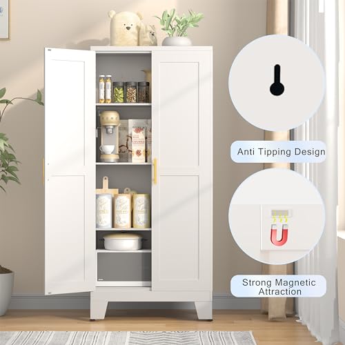 GAIOUS 61.02" Metal Pantry Cabinet, White Kitchen Pantry Storage Cabinets - color: White, size: 13.78"D x 27.55"W x 61.02"H
