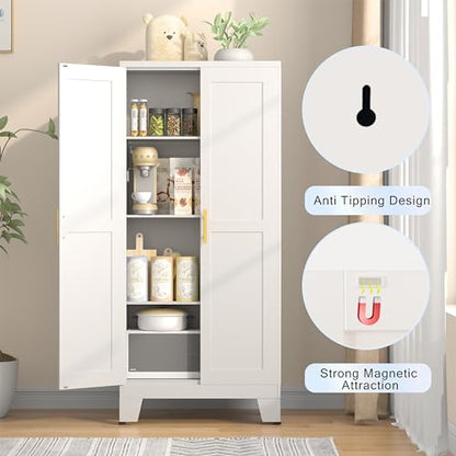 GAIOUS 61.02" Metal Pantry Cabinet, White Kitchen Pantry Storage Cabinets - color: White, size: 13.78"D x 27.55"W x 61.02"H