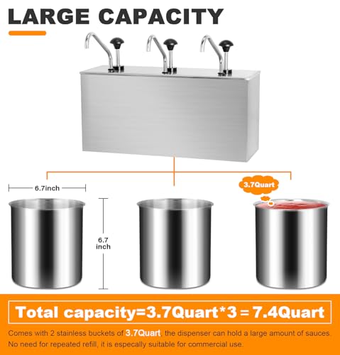 Condiment Pump Station Stainless Sauce Pump Dispenser 11Quart Ketchup Dispenser Pumps - size: 3.7Quart*3