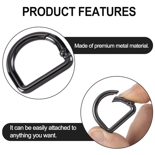 HINZIC D Ring Spring Key Hooks Keyring Clip Buckles Clasp Clamps for Belt Backpacks Handbag Purse Strap - color: 9pcs Black