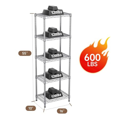 Golpart 5Tier Adjustable Storage Shelves Metal Wire Shelving Standing Shelf - color: Grey, size: 5-tier-10"Dx16"Wx55"H