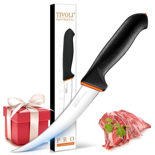 TIVOLI 6 Inch Curved Boning Knife - Butcher Knife with Non-Slip Softgrip - size: 6.1"