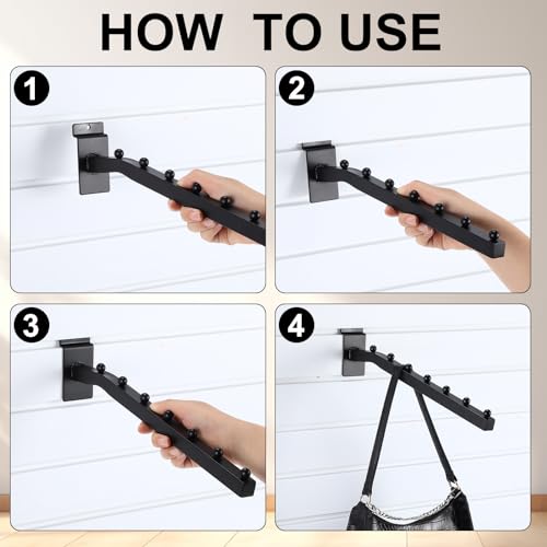 Blulu 10 Pcs 7 Ball Slatwall Waterfall Hook 13.8'' Metal Slat Wall, Black - color: Black