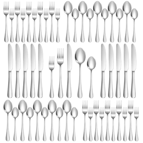50-Piece Silverware Set for 10, Food Grade Stainless Steel Flatware Set, Mirror Polished Cutlery Utensil Set with Forks, Knives and Spoons, Dishwasher Safe for Home, Restaurant, Wedding and Party Use - size: 50-Piece
