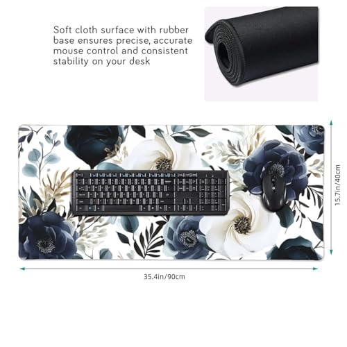 35.4 x 15.7 in, XXL Large Mouse Pad for Desk, Extended Keyboard Mouse Mat for Computer Office, Big Laptop Mouse pad, Gaming Pc-Boho Navy Blue Peony Florals - color: Boho Navy Blue Peony Florals