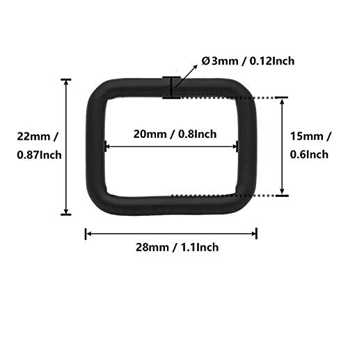 BIKICOCO Metal Rectangle Ring Buckles Square Strap Webbing Belt Rings for Bag Purse Non Welded 3/4 x 5/8 Inch - color: Black X 50 Pcs