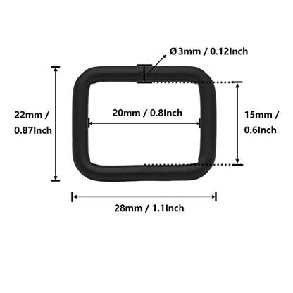 BIKICOCO Metal Rectangle Ring Buckles Square Strap Webbing Belt Rings for Bag Purse Non Welded 3/4 x 5/8 Inch - color: Black X 50 Pcs