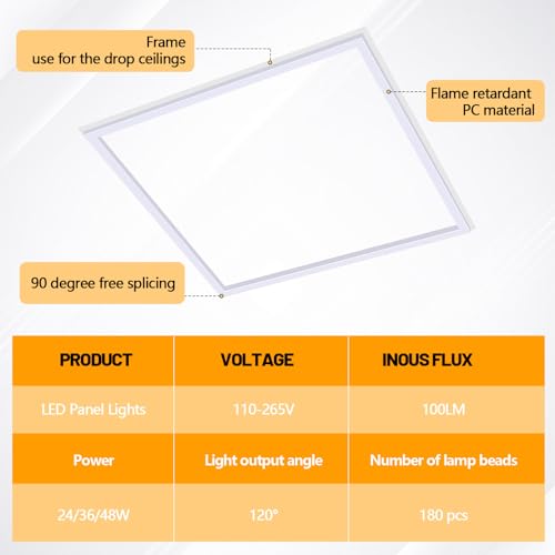 VIHOSE 4 Pcs 2x2 ft Edge-lit Frame LED Flat Panel Lights Grid Drop Ceiling Lights with 3000K/4000K/6500K Selectable 110-265v for Offices Shops Bathrooms with Integrated Ceilings