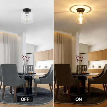 Semi Flush Mount Ceiling Light, Modern Kitchen Lighting Fixtures Ceiling, Rustic Ceiling Light Fixtures, Ceiling Lights with Glass Shade for Hallway Foyer Entryway Bedroom - color: 1 Pack Clear Glass, size: 1 Pack