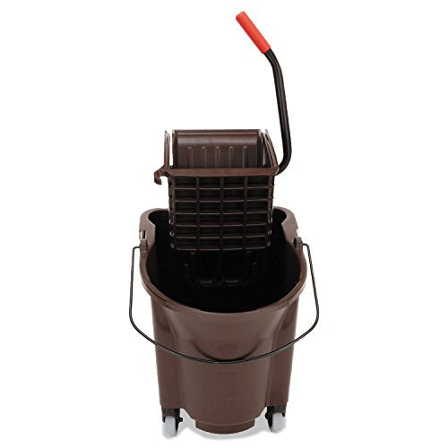Rubbermaid Commercial Products WaveBrake 35 QT Side-Press Mop Bucket and Wringer Combo on Wheels Brown for Heavy-Duty Floor Cleaning - color: Brown