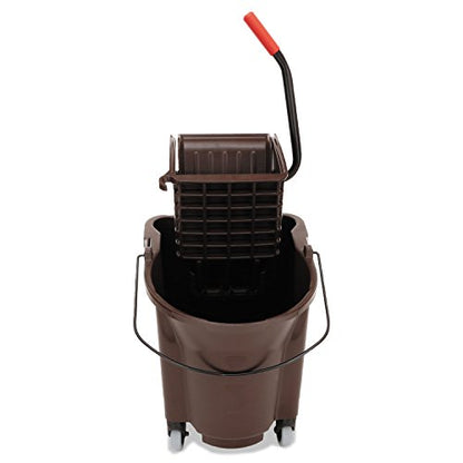 Rubbermaid Commercial Products WaveBrake 35 QT Side-Press Mop Bucket and Wringer Combo on Wheels Brown for Heavy-Duty Floor Cleaning - color: Brown