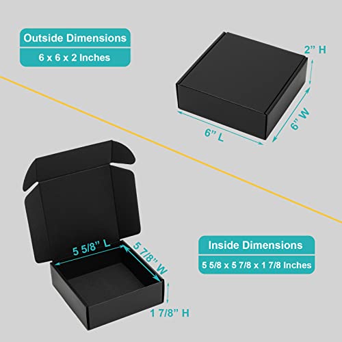 Mcfleet 6x6x2" Small Black Shipping Boxes - 24 Pack Corrugated Cardboard Mailing Box Packaging for Small Business - Tab Locking Literature Mailer Flat Empty Gift Packing Supplies - color: Black, size: 6x6x2 Inches