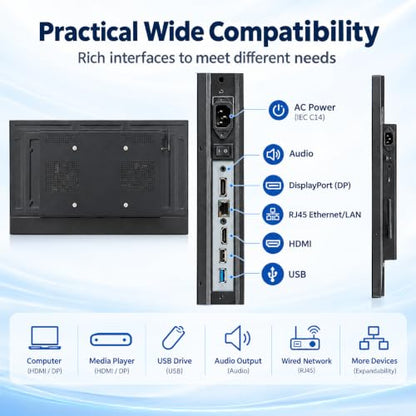 50" 4K Wall Mount Digital Signage, 3840 x 2160P 16:9 Screen Monitor - size: 50inch 4K