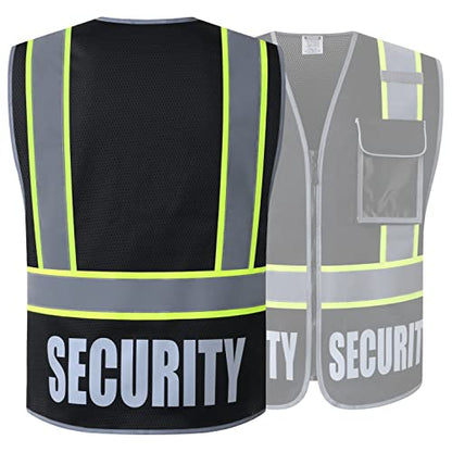 Security Vest for Men Women Reflective Safety Vest with 5 Pockets and Front Zipper Mesh High Visibility Vest (Black-22, Small) - color: Black, size: Small